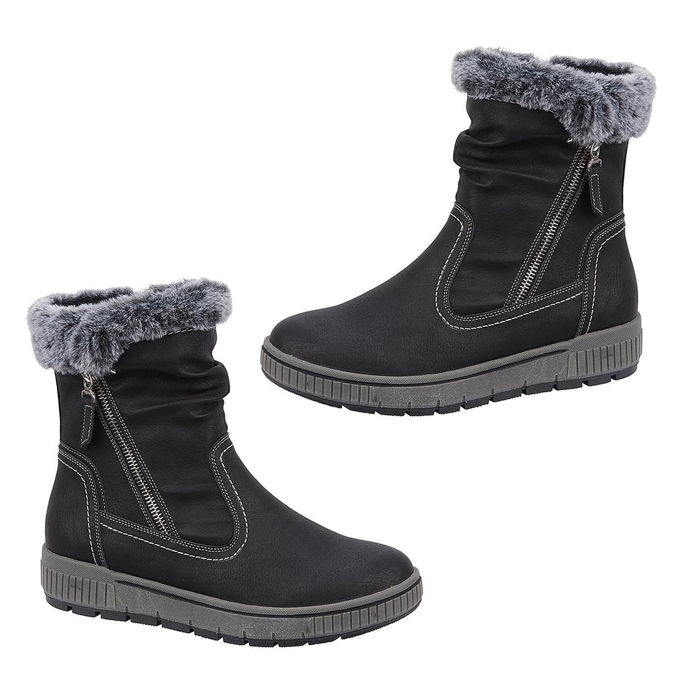 Jo - Joe Ladies Jade Fur Collar Ankle Boots (Size 4) - Black