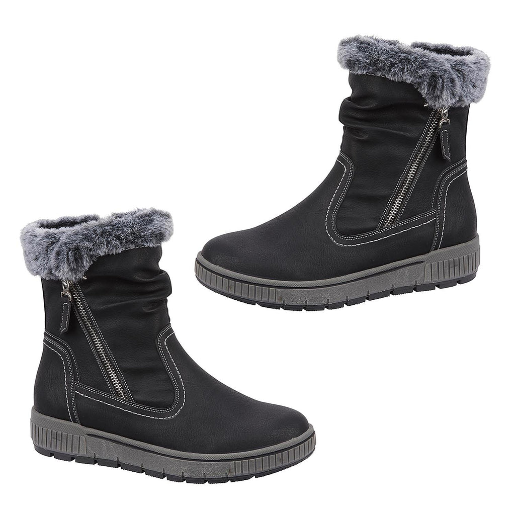 Jo - Joe Ladies Jade Fur Collar Ankle Boots (Size 4) - Black