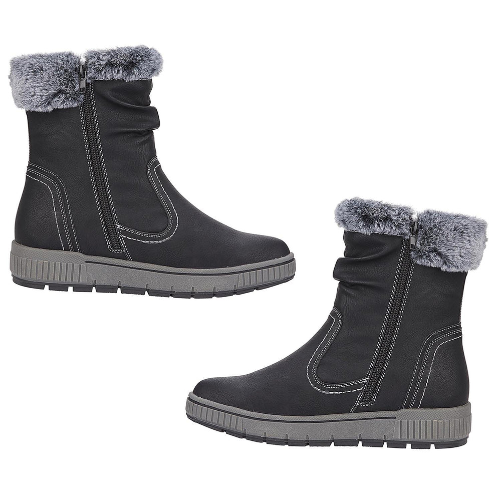 Jo - Joe Ladies Jade Fur Collar Ankle Boots (Size 4) - Black