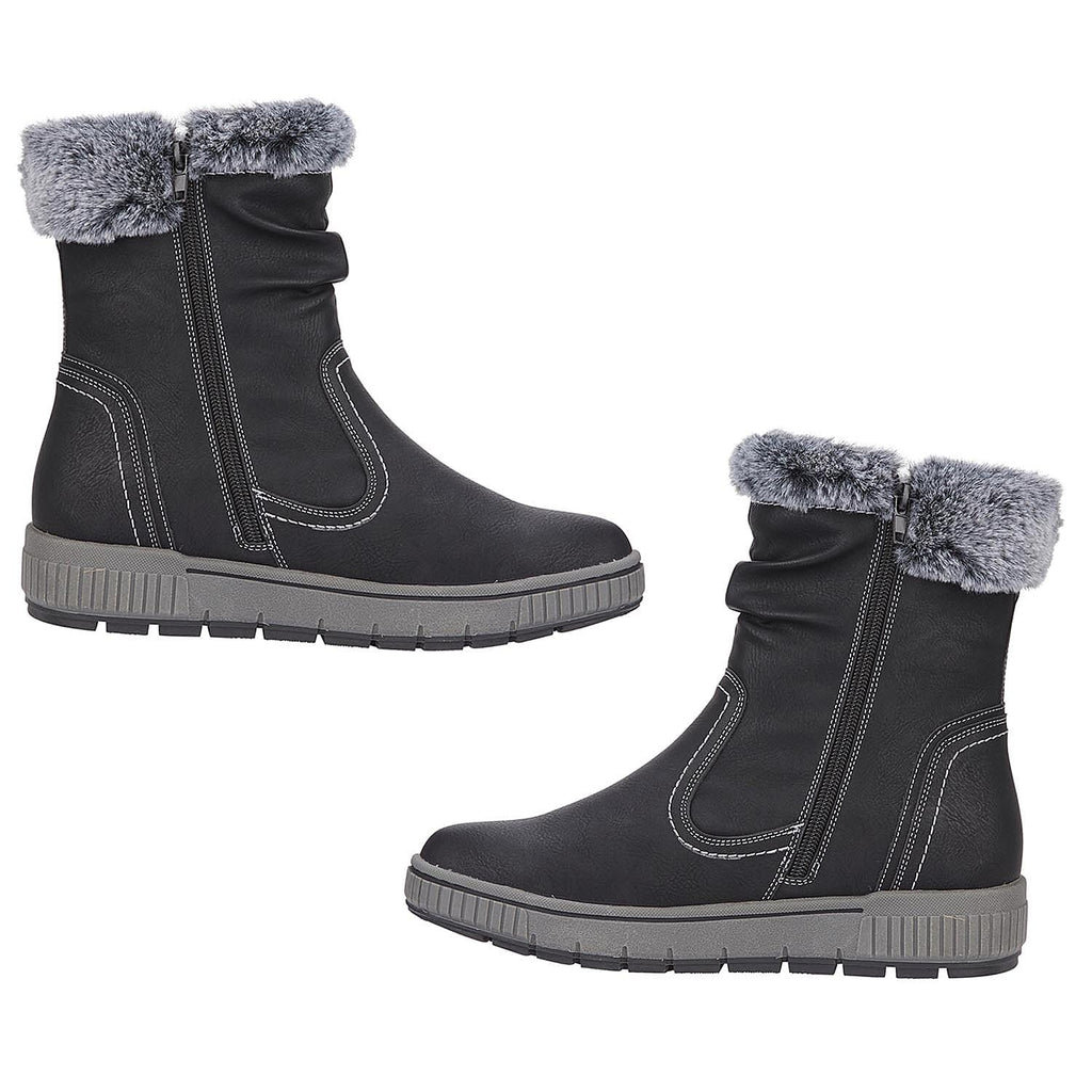 Jo - Joe Ladies Jade Fur Collar Ankle Boots (Size 4) - Black