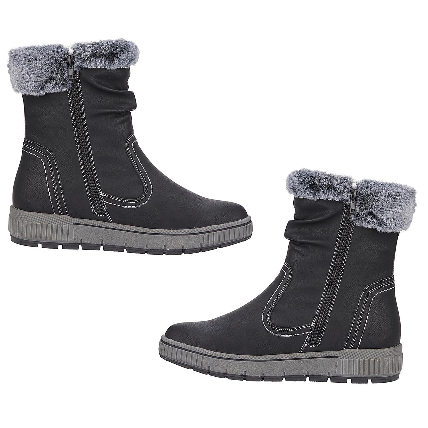 Jo - Joe Ladies Jade Fur Collar Ankle Boots (Size 4) - Black