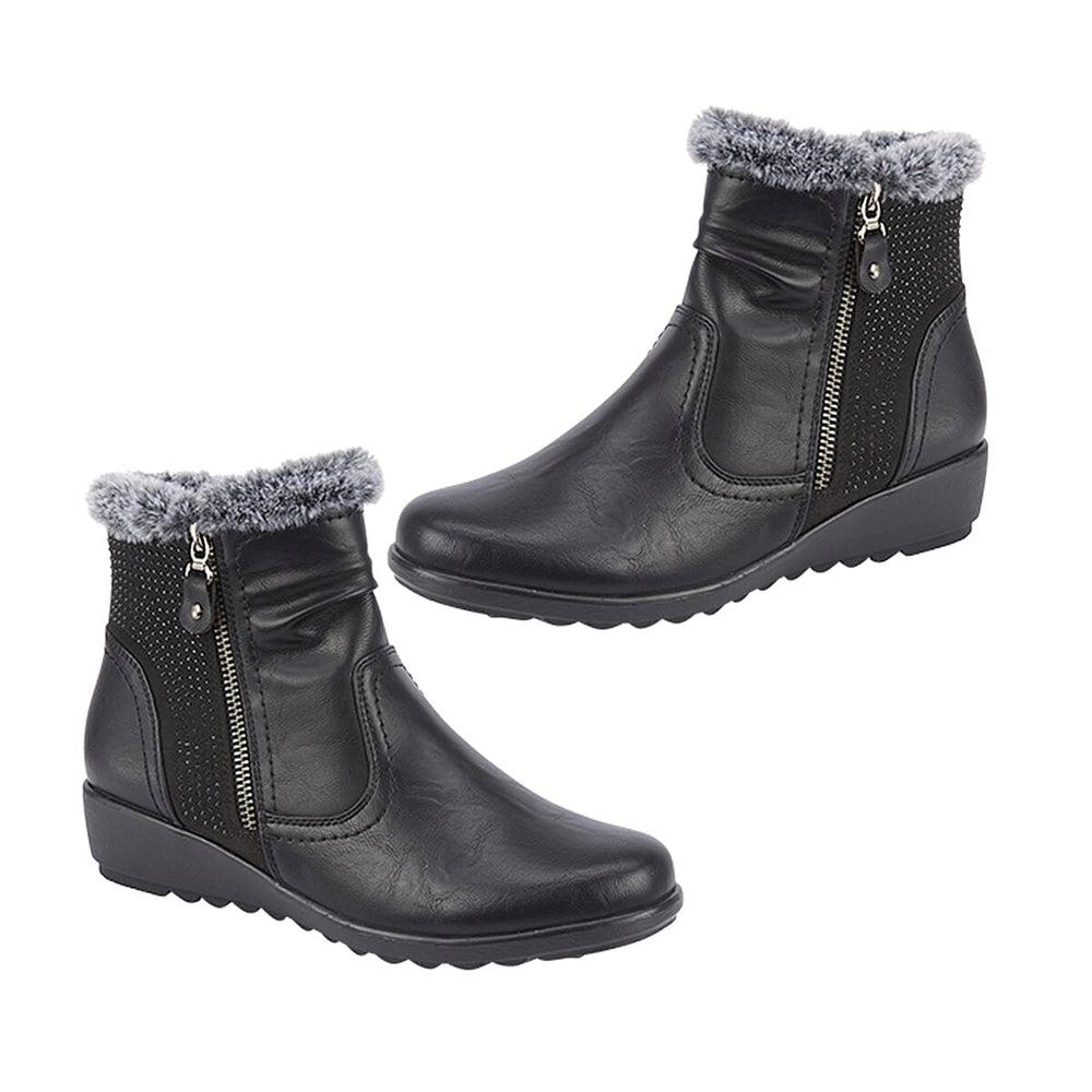 BLACK FRIDAY EXCLUSIVE - Jo - Joe ULTRA-SOFT Faux fur Basil Ankle Boots With Side Zip Closure (Size 4) - Black
