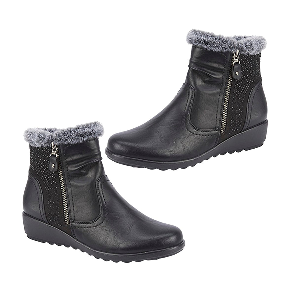 BLACK FRIDAY EXCLUSIVE - Jo - Joe ULTRA-SOFT Faux fur Basil Ankle Boots With Side Zip Closure (Size 4) - Black
