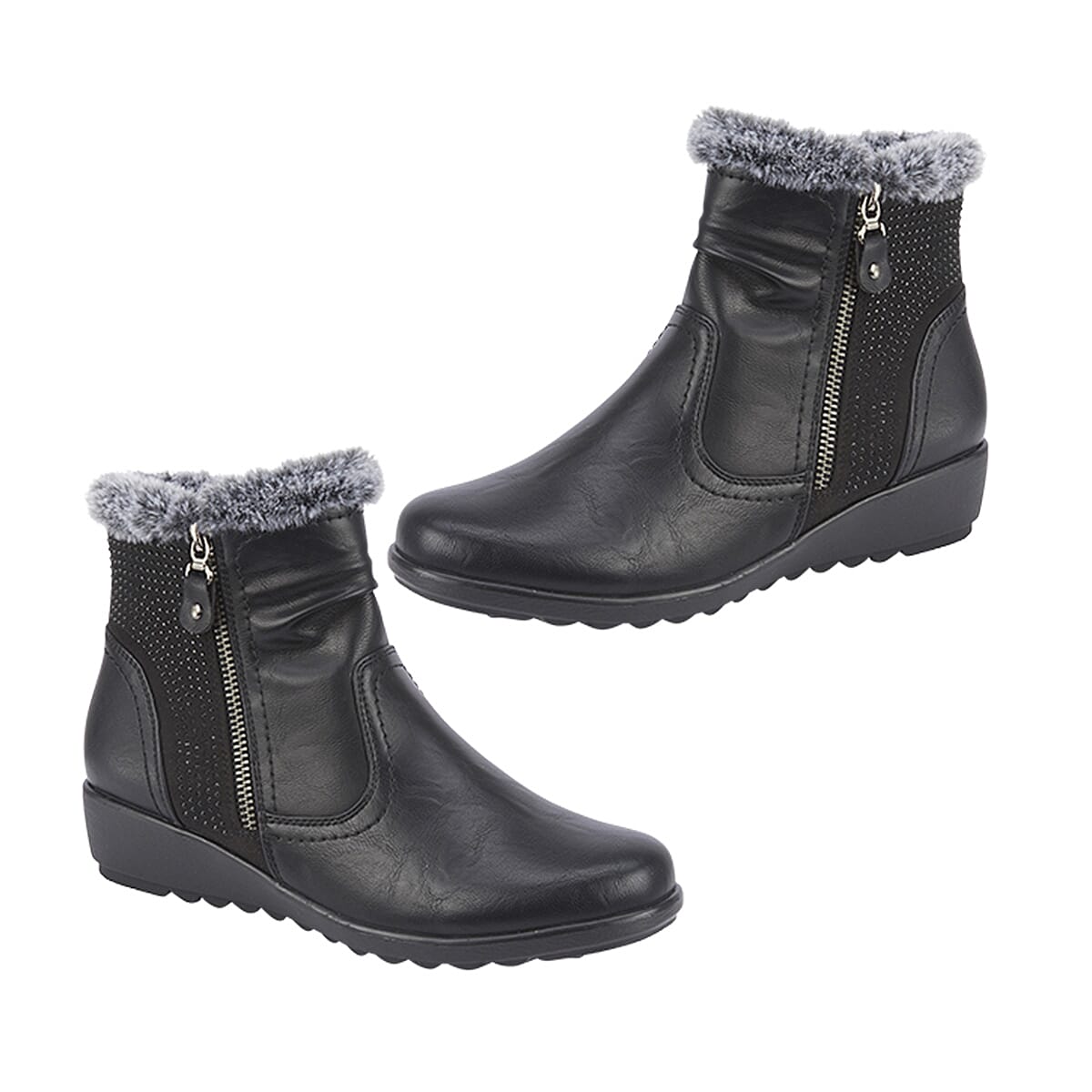 BLACK FRIDAY EXCLUSIVE - Jo - Joe ULTRA-SOFT Faux fur Basil Ankle Boots With Side Zip Closure (Size 4) - Black