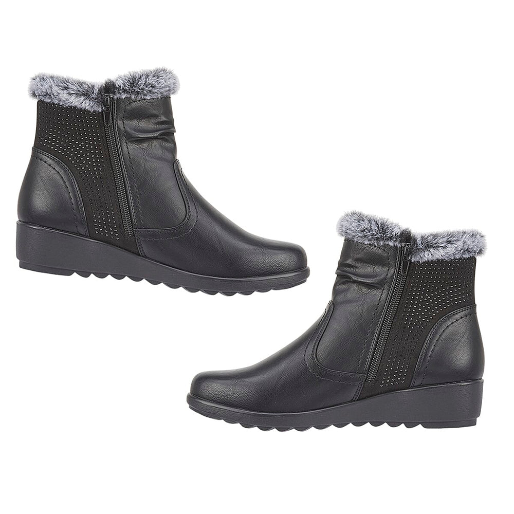 BLACK FRIDAY EXCLUSIVE - Jo - Joe ULTRA-SOFT Faux fur Basil Ankle Boots With Side Zip Closure (Size 4) - Black