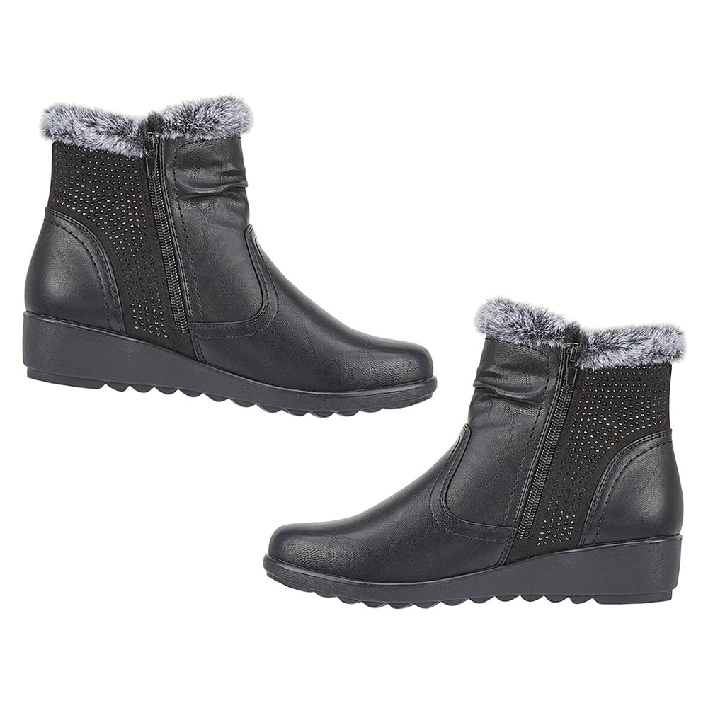 BLACK FRIDAY EXCLUSIVE - Jo - Joe ULTRA-SOFT Faux fur Basil Ankle Boots With Side Zip Closure (Size 4) - Black
