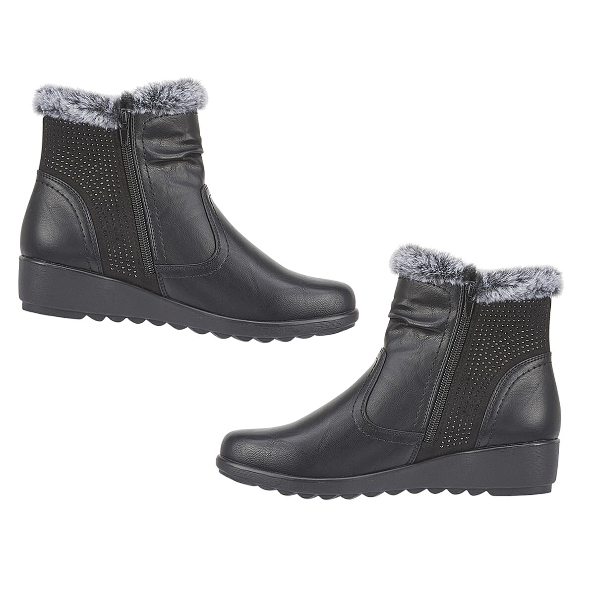 BLACK FRIDAY EXCLUSIVE - Jo - Joe ULTRA-SOFT Faux fur Basil Ankle Boots With Side Zip Closure (Size 4) - Black