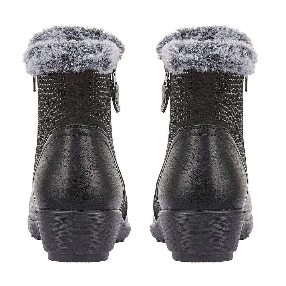 BLACK FRIDAY EXCLUSIVE - Jo - Joe ULTRA-SOFT Faux fur Basil Ankle Boots With Side Zip Closure (Size 4) - Black