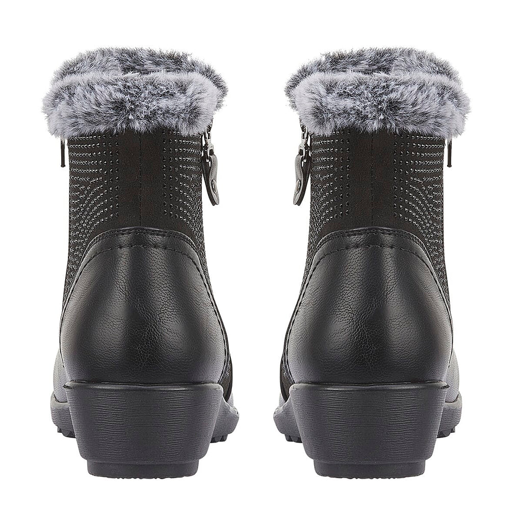 BLACK FRIDAY EXCLUSIVE - Jo - Joe ULTRA-SOFT Faux fur Basil Ankle Boots With Side Zip Closure (Size 4) - Black