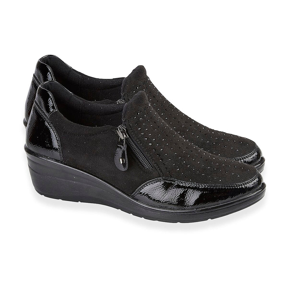 Jo-Joe Jessica Wedge Shoe With Metallic Trim - Zip (Size 4) - Black