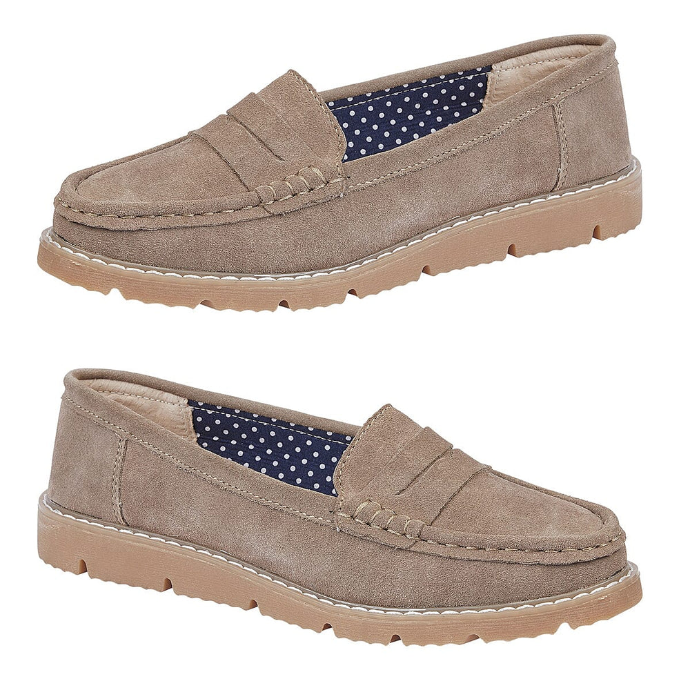 Jo - Joe Ladies SHORE Leather Suede Saddle Trim Loafer (Size 4) - Latte