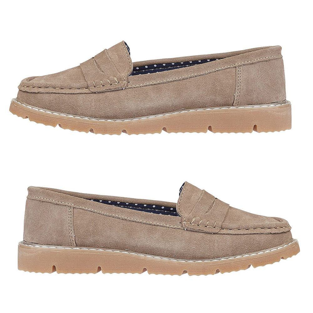 Jo - Joe Ladies SHORE Leather Suede Saddle Trim Loafer (Size 4) - Latte
