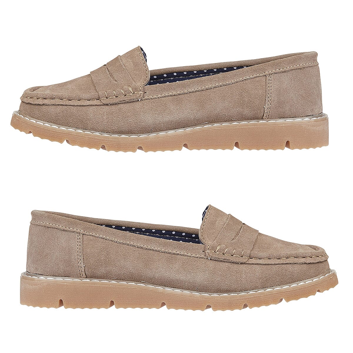 Jo - Joe Ladies SHORE Leather Suede Saddle Trim Loafer (Size 4) - Latte
