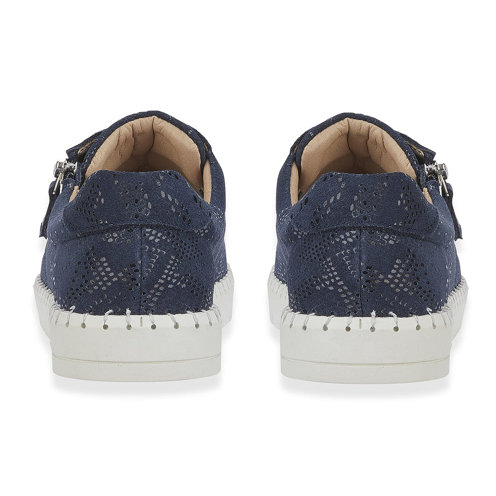 Jo - Joe Porto Ladies Lightweight Lace Up Suede Shoe With Functional Zips (Size 4) - Navy