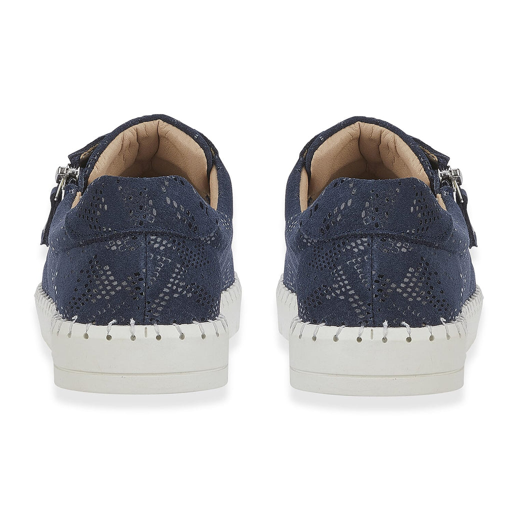 Jo - Joe Porto Ladies Lightweight Lace Up Suede Shoe With Functional Zips (Size 4) - Navy