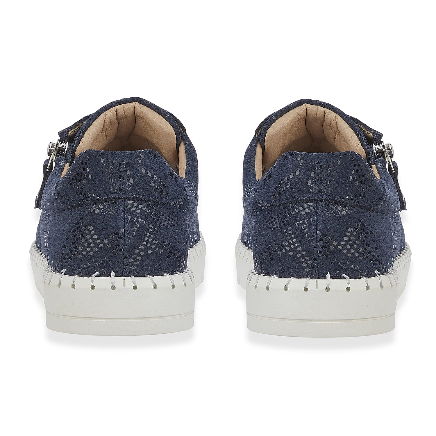Jo - Joe Porto Ladies Lightweight Lace Up Suede Shoe With Functional Zips (Size 4) - Navy
