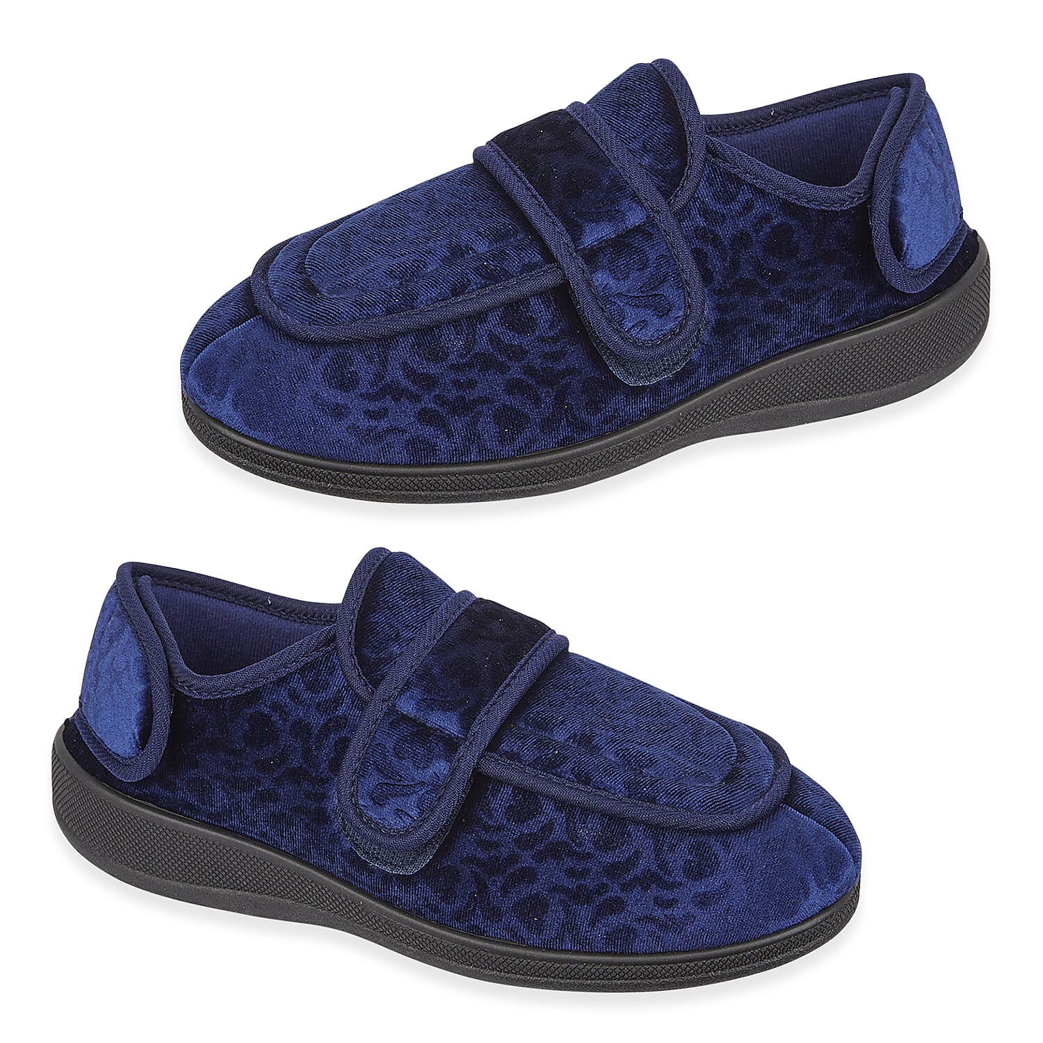 Jo - Joe Ladies Wide Fitting Multi Opening Slipper With Memory Foam Insock (Size 4) - Navy
