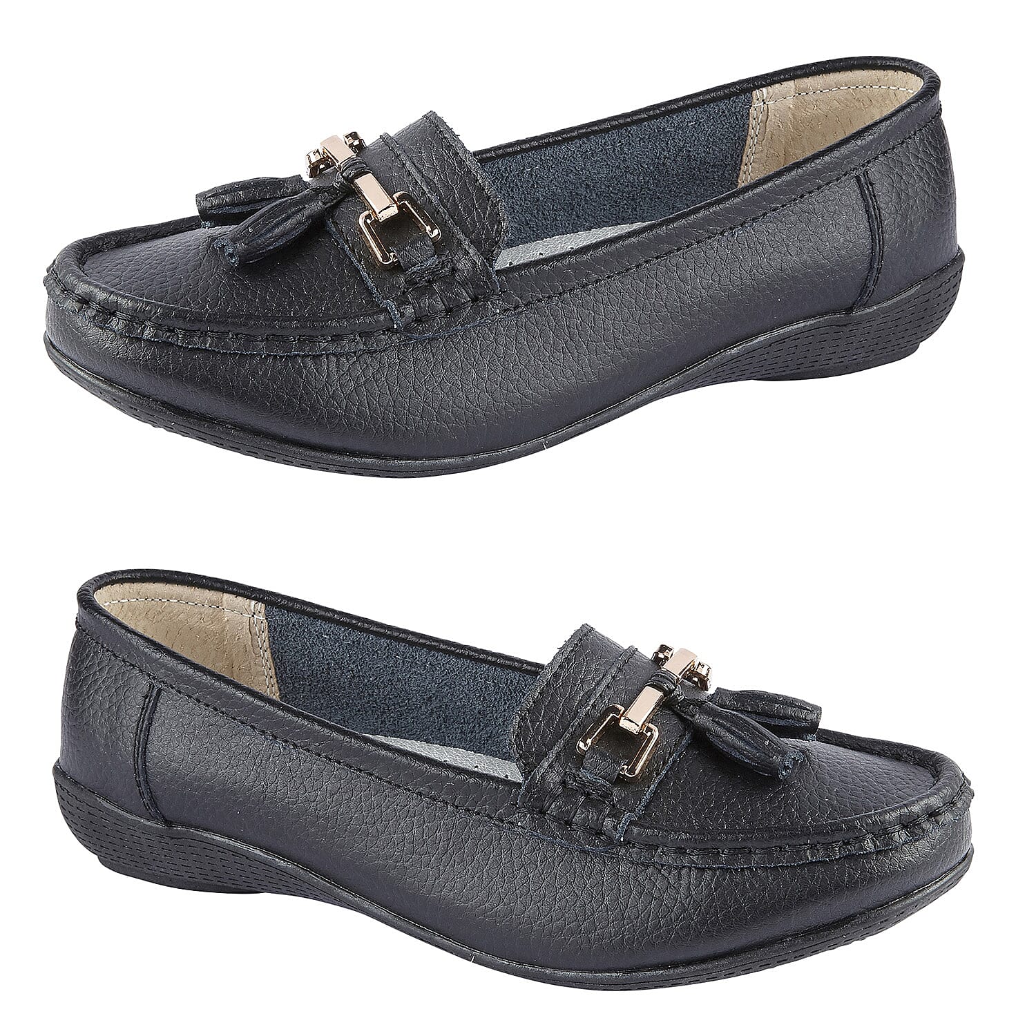 Jo-Joe Nautical Wide Fit Leather Loafer (Size 5) - Black