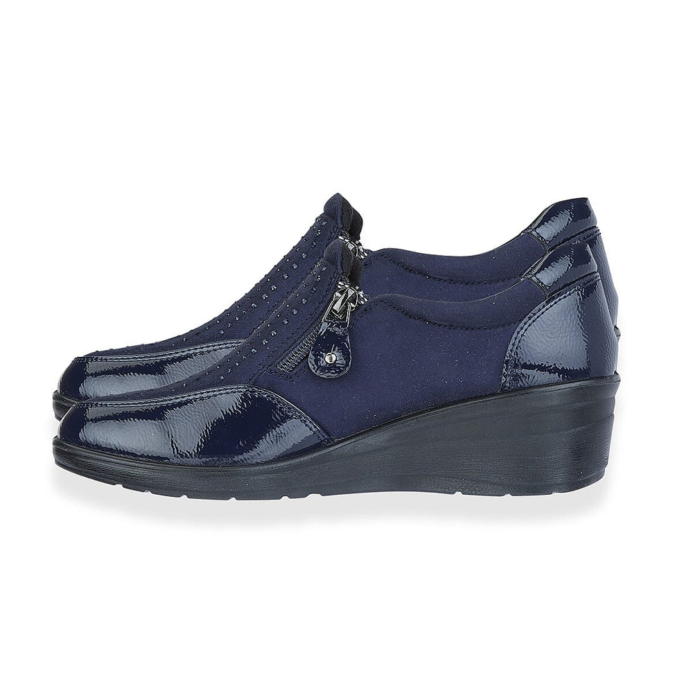Jo-Joe Jessica Wedge Shoe With Metallic Trim - Zip (Size 5) - Navy