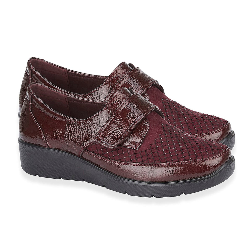 Jo - Joe Ladies Lightweight Wedge Derbies With Diamonte Trim - Tab (Size 6) - Burgundy