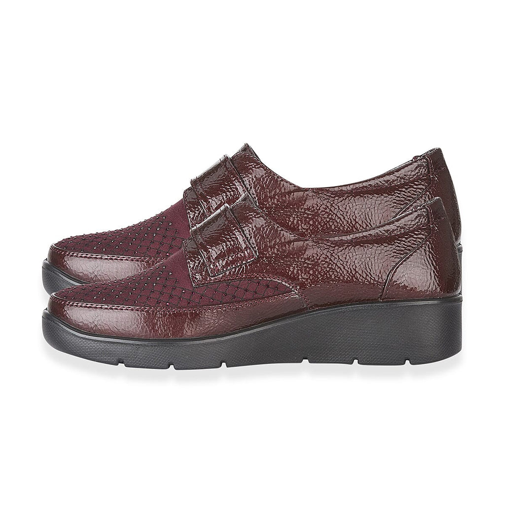 Jo - Joe Ladies Lightweight Wedge Derbies With Diamonte Trim - Tab (Size 6) - Burgundy