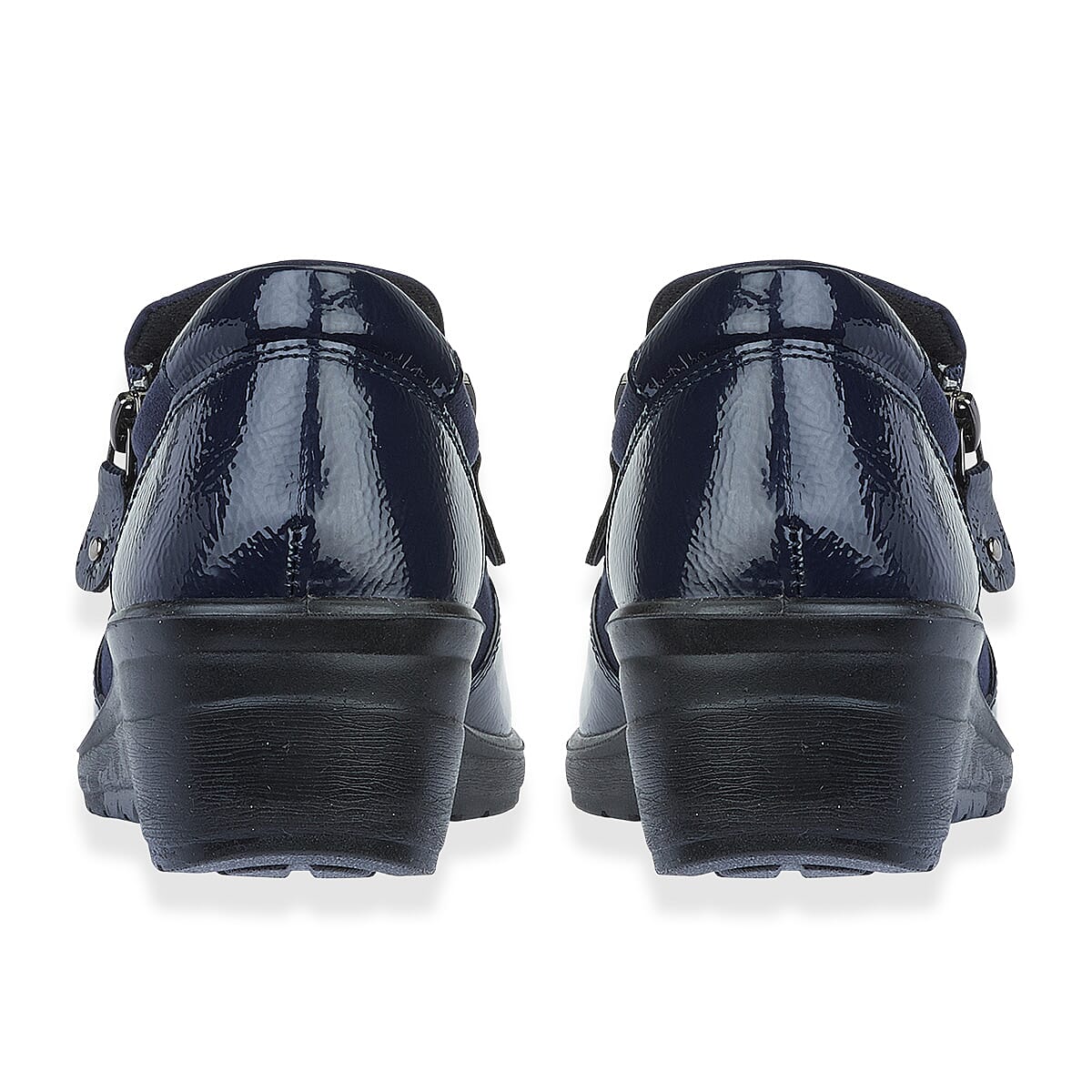 Jo-Joe Jessica Wedge Shoe With Metallic Trim - Zip (Size 6) - Navy