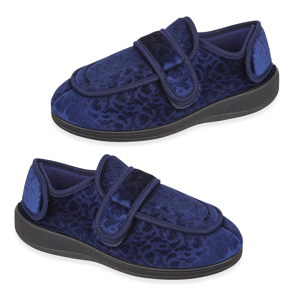 Jo - Joe Ladies Wide Fitting Multi Opening Slipper With Memory Foam Insock (Size 6) - Navy