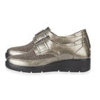 Jo - Joe Ladies Lightweight Wedge Derbies With Diamonte Trim - Tab (Size 6) - Pewter