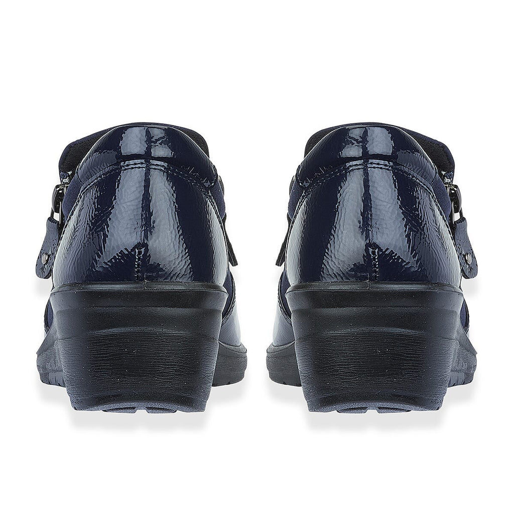 Jo-Joe Jessica Wedge Shoe With Metallic Trim - Zip (Size 7) - Navy