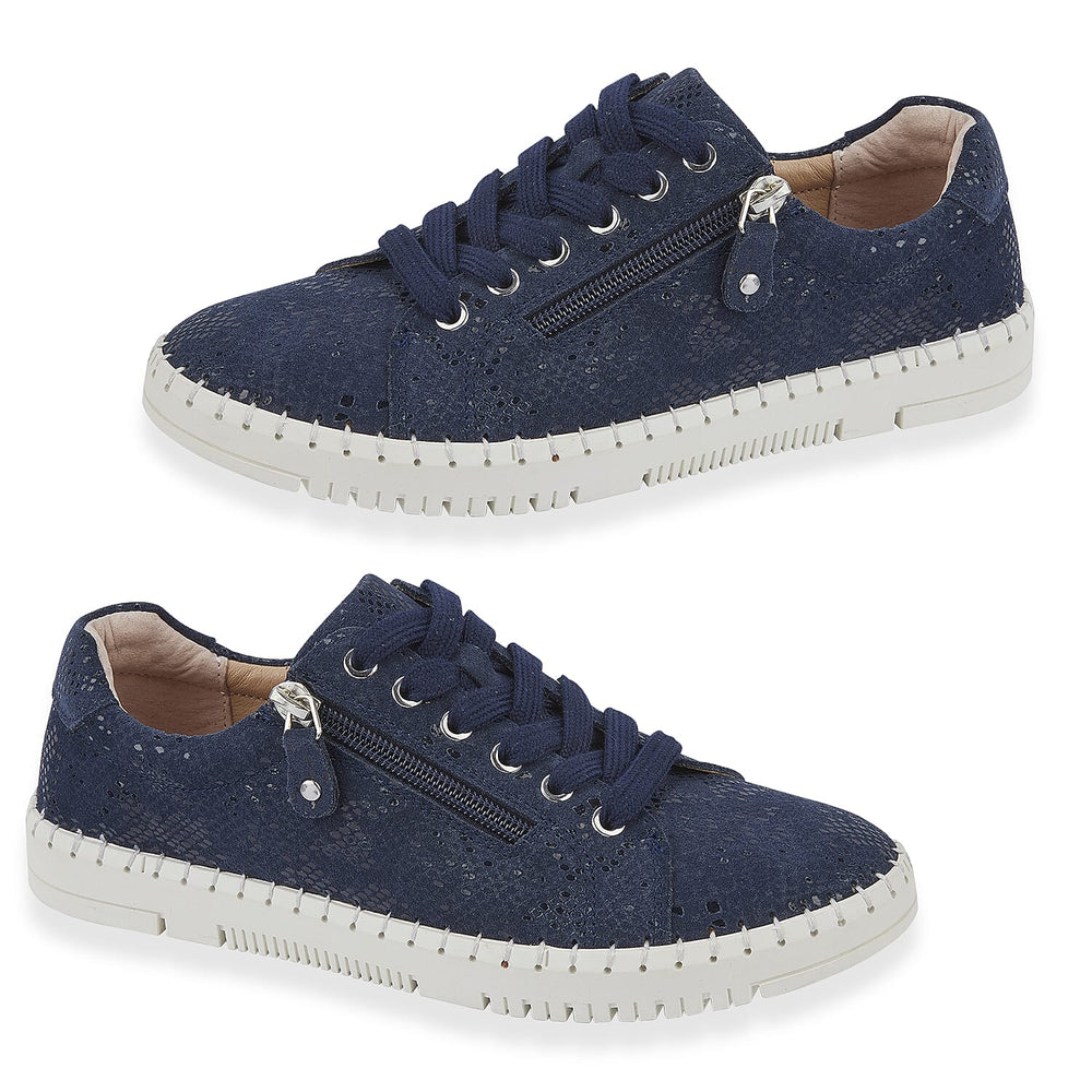 Jo - Joe Porto Ladies Lightweight Lace Up Suede Shoe With Functional Zips (Size 7) - Navy