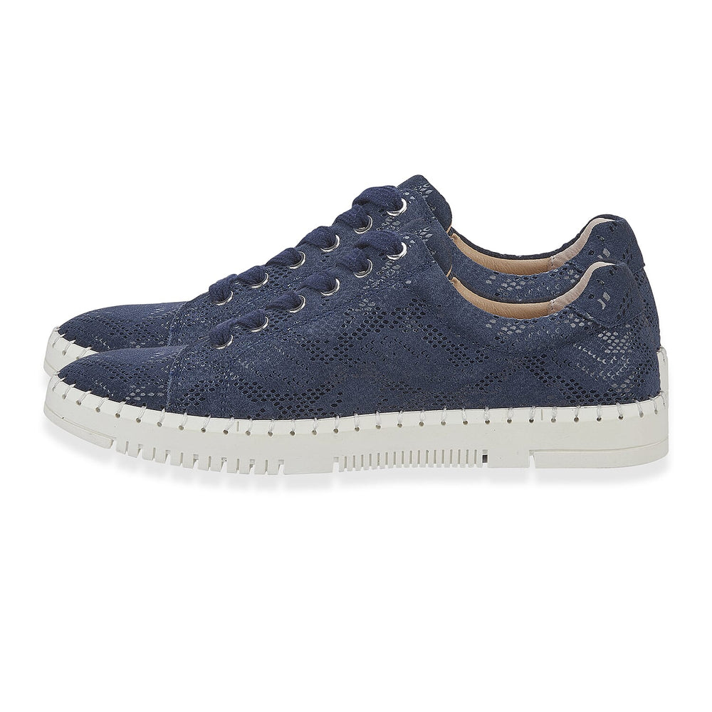 Jo - Joe Porto Ladies Lightweight Lace Up Suede Shoe With Functional Zips (Size 7) - Navy