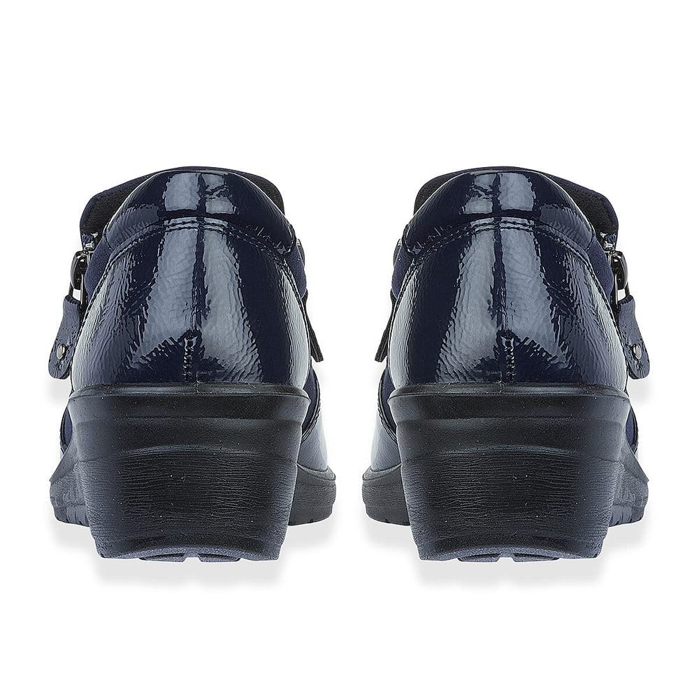Jo-Joe Jessica Wedge Shoe With Metallic Trim - Zip (Size 8) - Navy