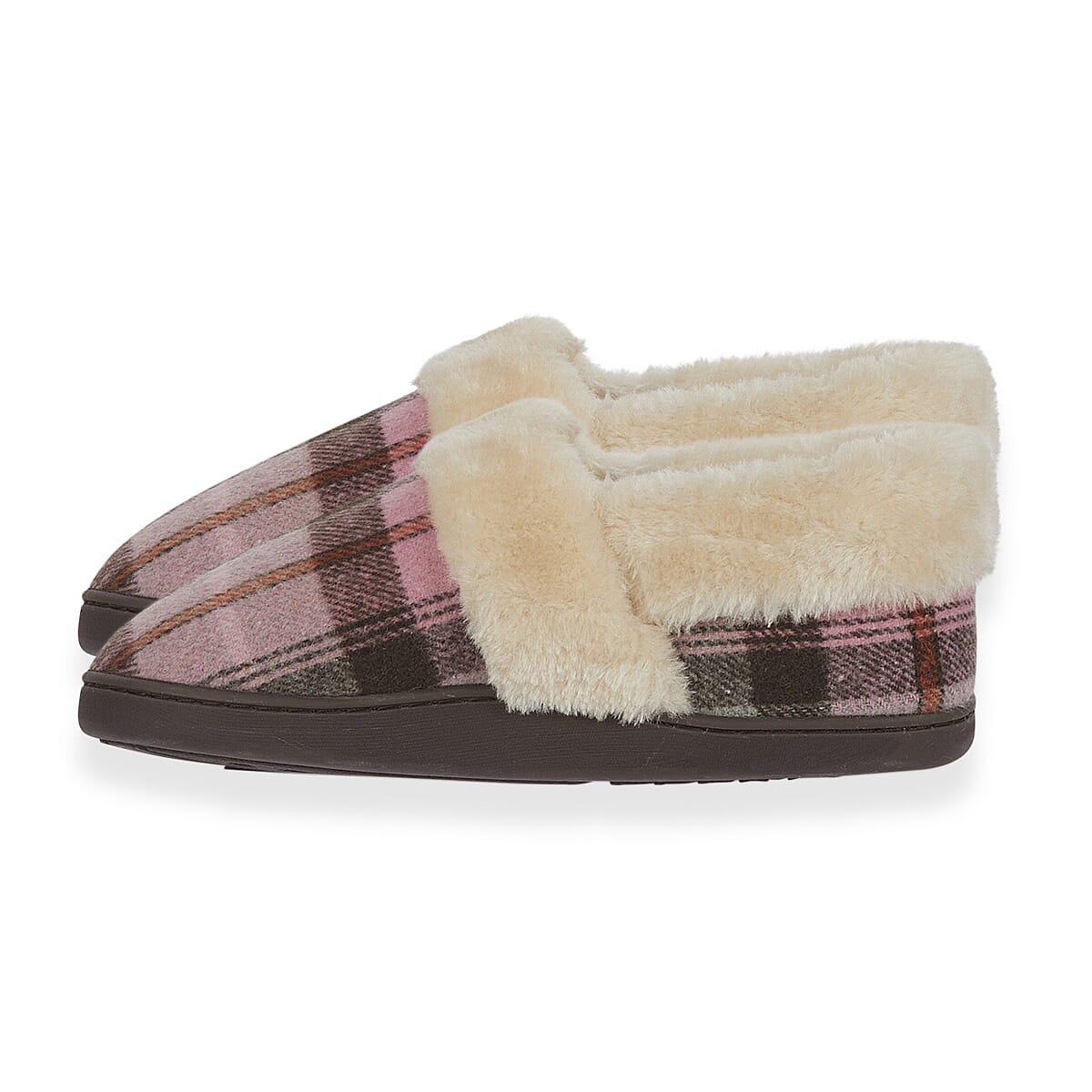Jo - Joe Heritage Cosy Check Mule With Faux Fur Trim (Size 3) - Blush