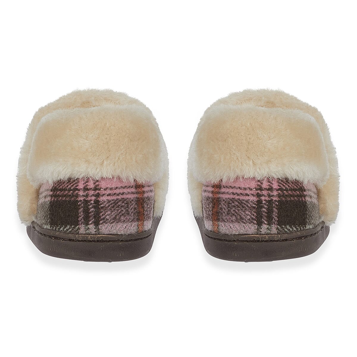 Jo - Joe Heritage Cosy Check Mule With Faux Fur Trim (Size 3) - Blush