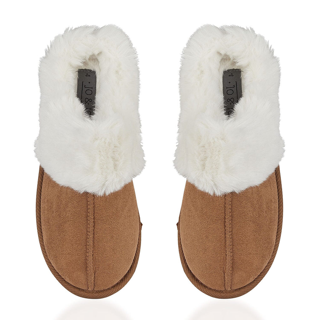 Jo & Joe Ladies SAVANNAH Fleece lined Winter Slipper (Size 4) - Tan