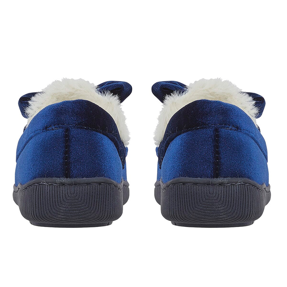 Jo - Joe Velvet Moccasin Slipper with Bow (Size 4) - Navy
