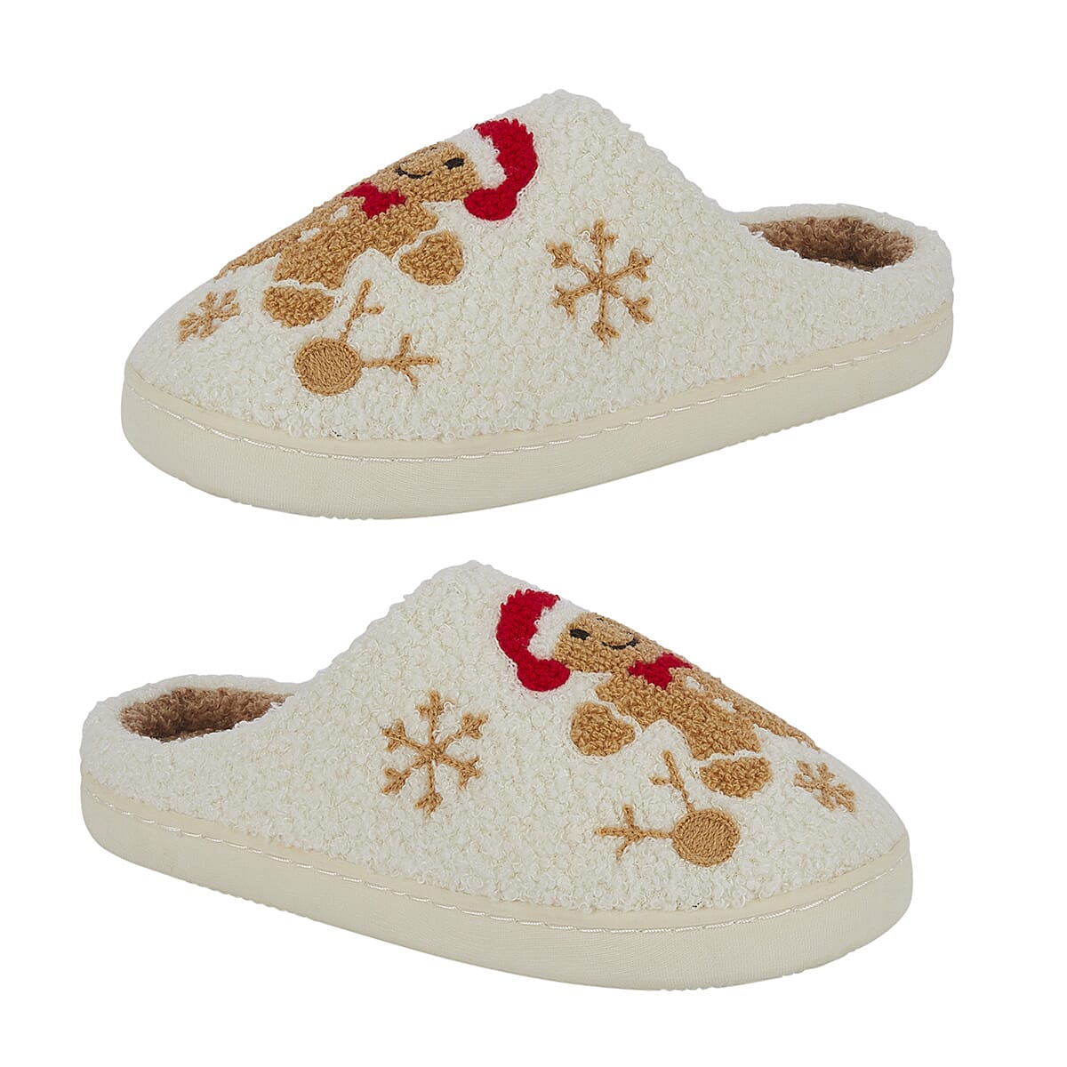 Jo - Joe Design Christmas Gingerbread Man Fluffy Mule (Size 5) - Cream