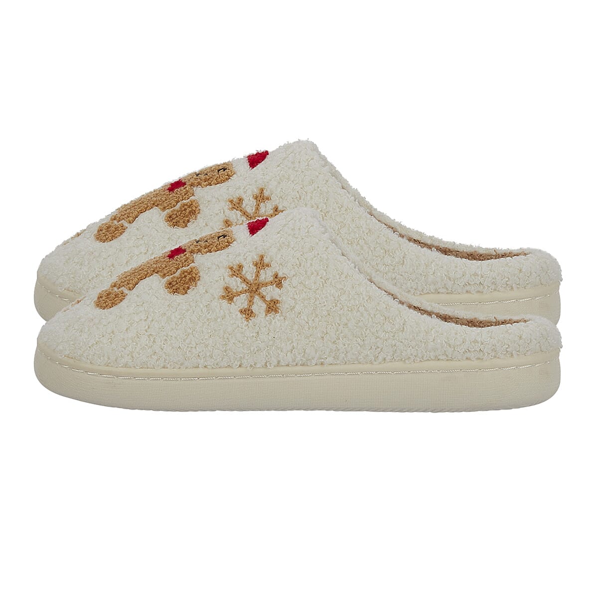Jo - Joe Design Christmas Gingerbread Man Fluffy Mule (Size 5) - Cream