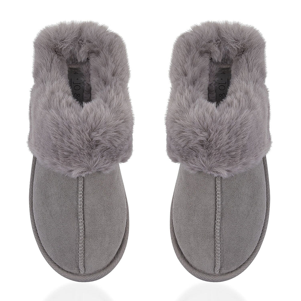 Jo & Joe Ladies SAVANNAH Fleece lined Winter Slipper (Size 5) - Grey
