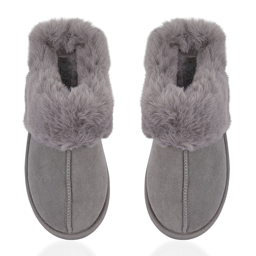 Jo & Joe Ladies SAVANNAH Fleece lined Winter Slipper (Size 5) - Grey