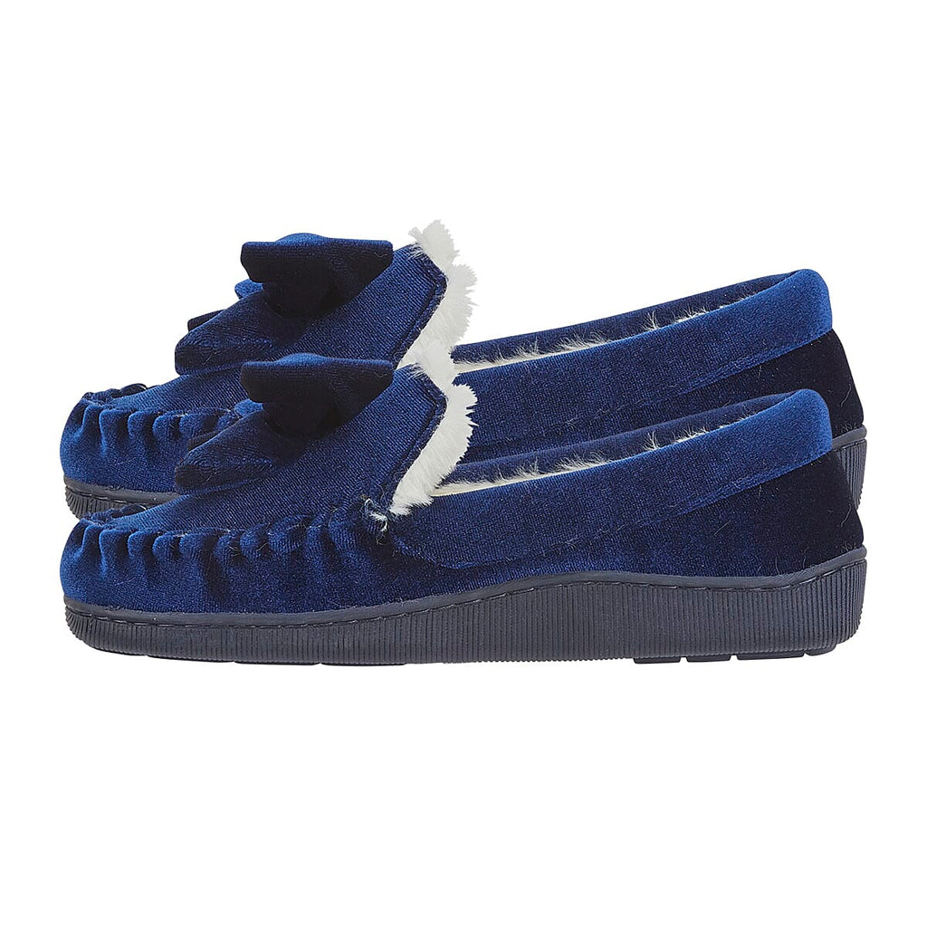 Jo - Joe Velvet Moccasin Slipper with Bow (Size 5) - Navy