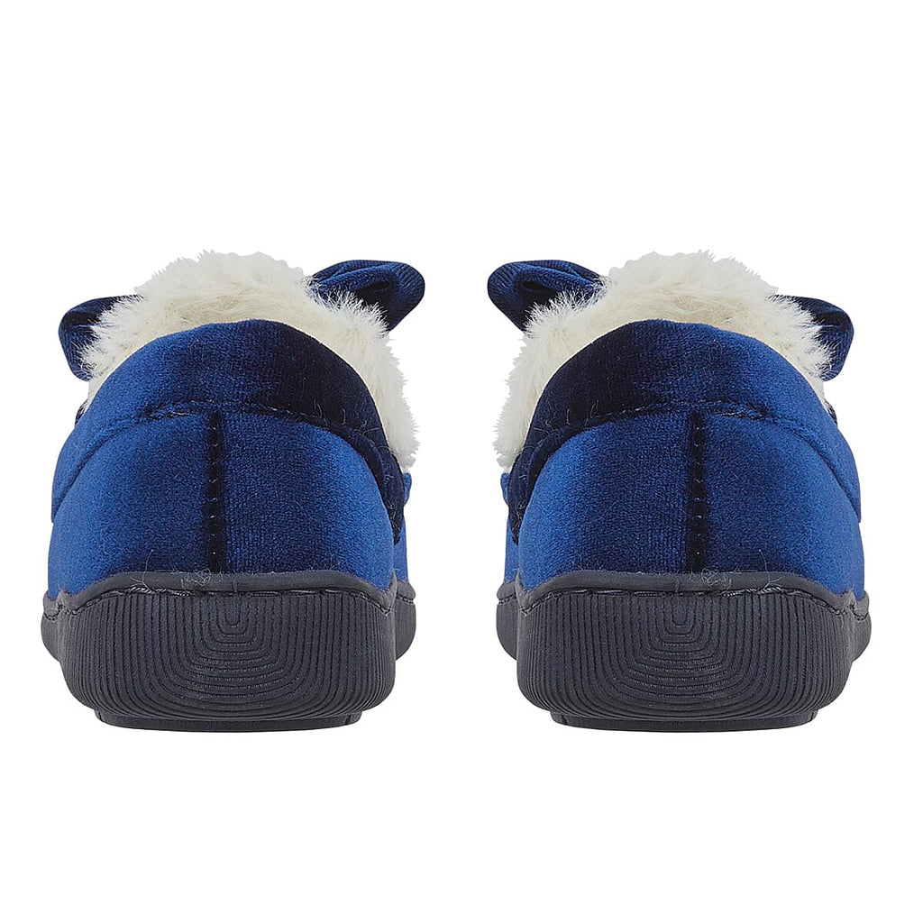 Jo - Joe Velvet Moccasin Slipper with Bow (Size 5) - Navy