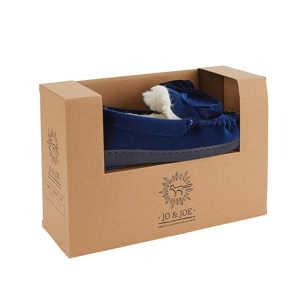Jo - Joe Velvet Moccasin Slipper with Bow (Size 5) - Navy