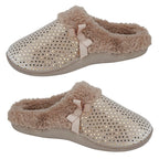 Jo - Joe Precious Sparkle Warm Faux Fur Lined Mules Slipper (Size 6) - Caramel