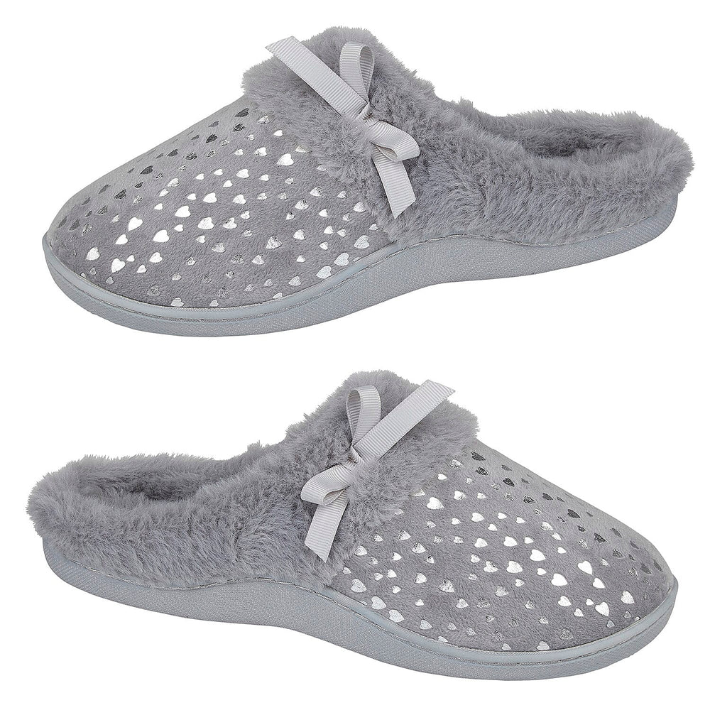 Jo - Joe Essence Sparkle Warm Faux Fur Lined Mules Slipper (Size 6) - Grey