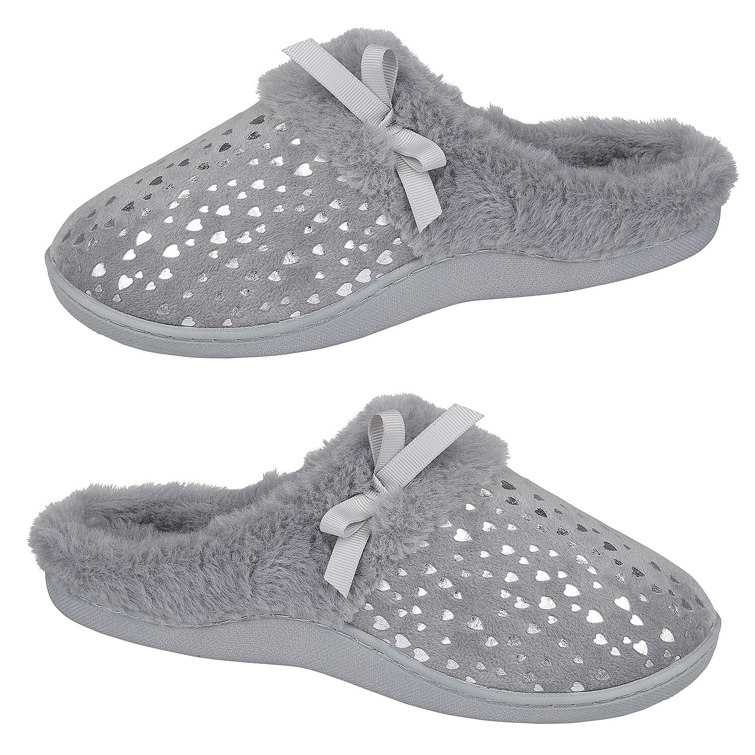 Jo - Joe Essence Sparkle Warm Faux Fur Lined Mules Slipper (Size 7) - Grey