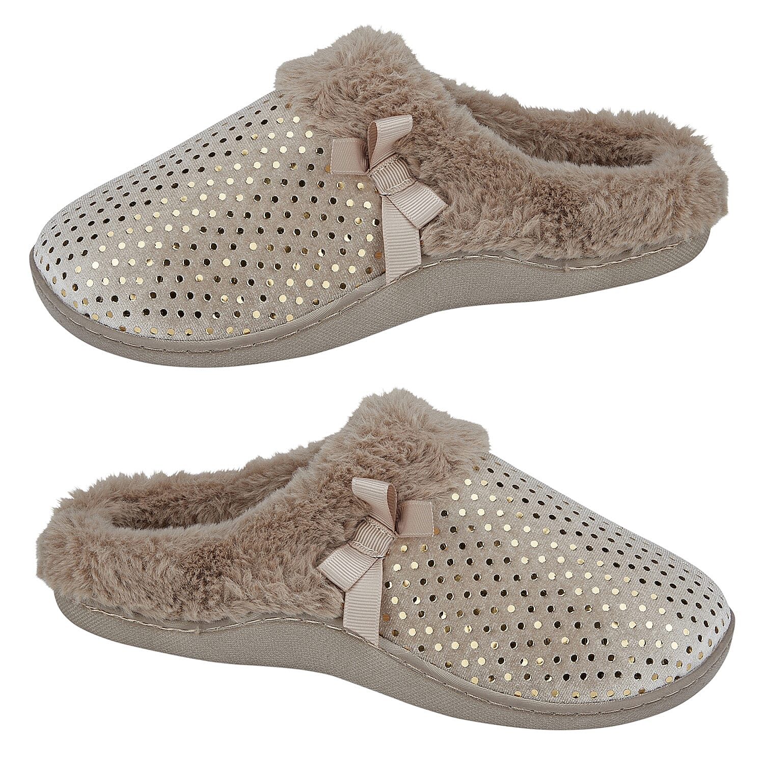 Jo - Joe Precious Sparkle Warm Faux Fur Lined Mules Slipper (Size 8) - Caramel