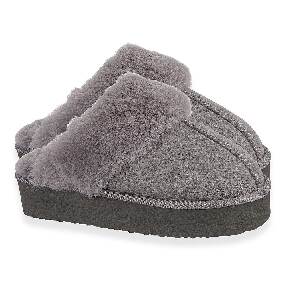 Jo - Joe Ladies Warm Fleece Lined Mules (Size 5) - Grey