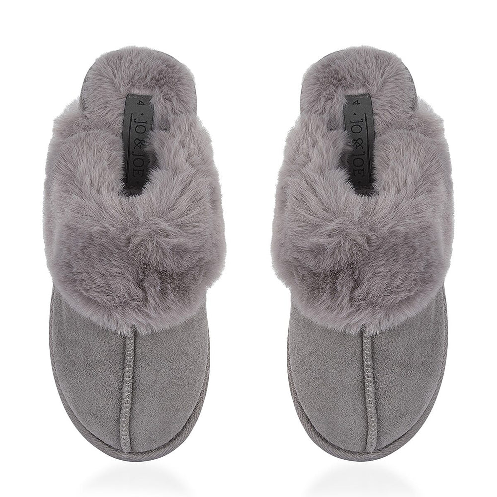 Jo - Joe Ladies Warm Fleece Lined Mules (Size 5) - Grey