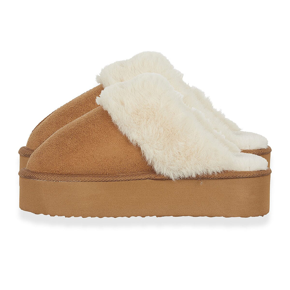 Jo - Joe Ladies Warm Fleece Lined Mules (Size 7) - Cognac